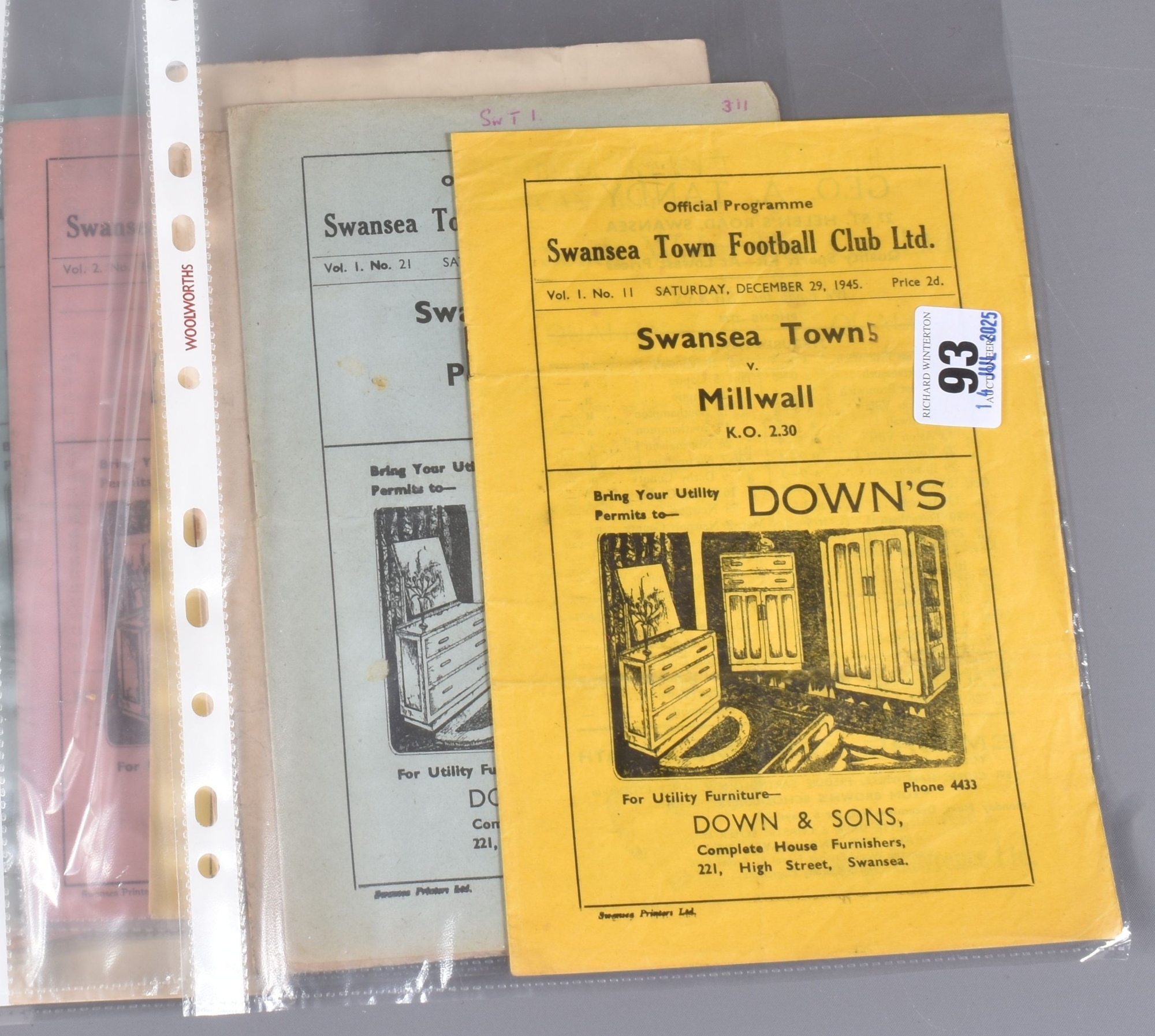 Mid Century Swansea Town Football Club Programmes Sold £180 Web