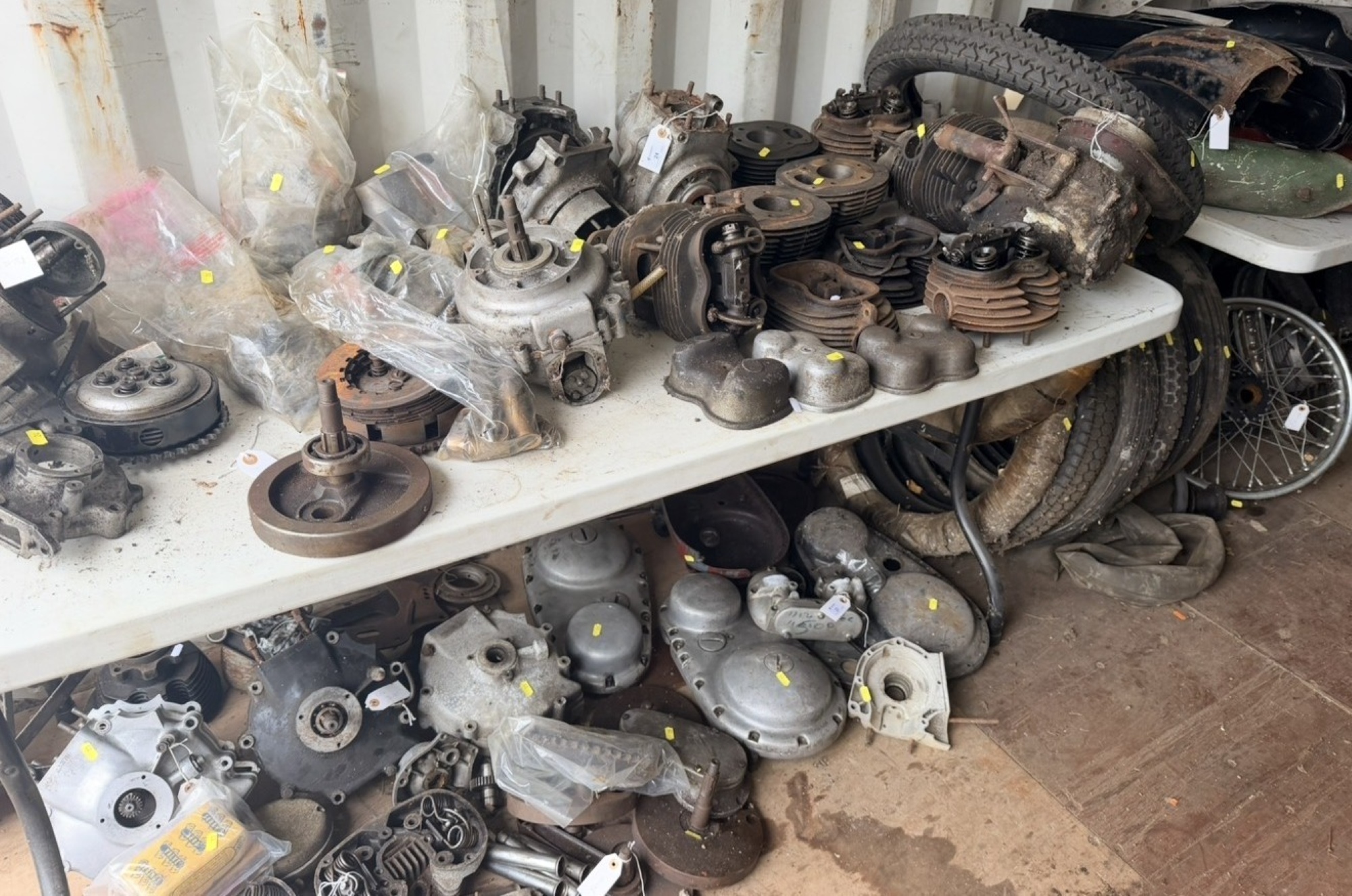 Some of the many historic motorcycle engines.
