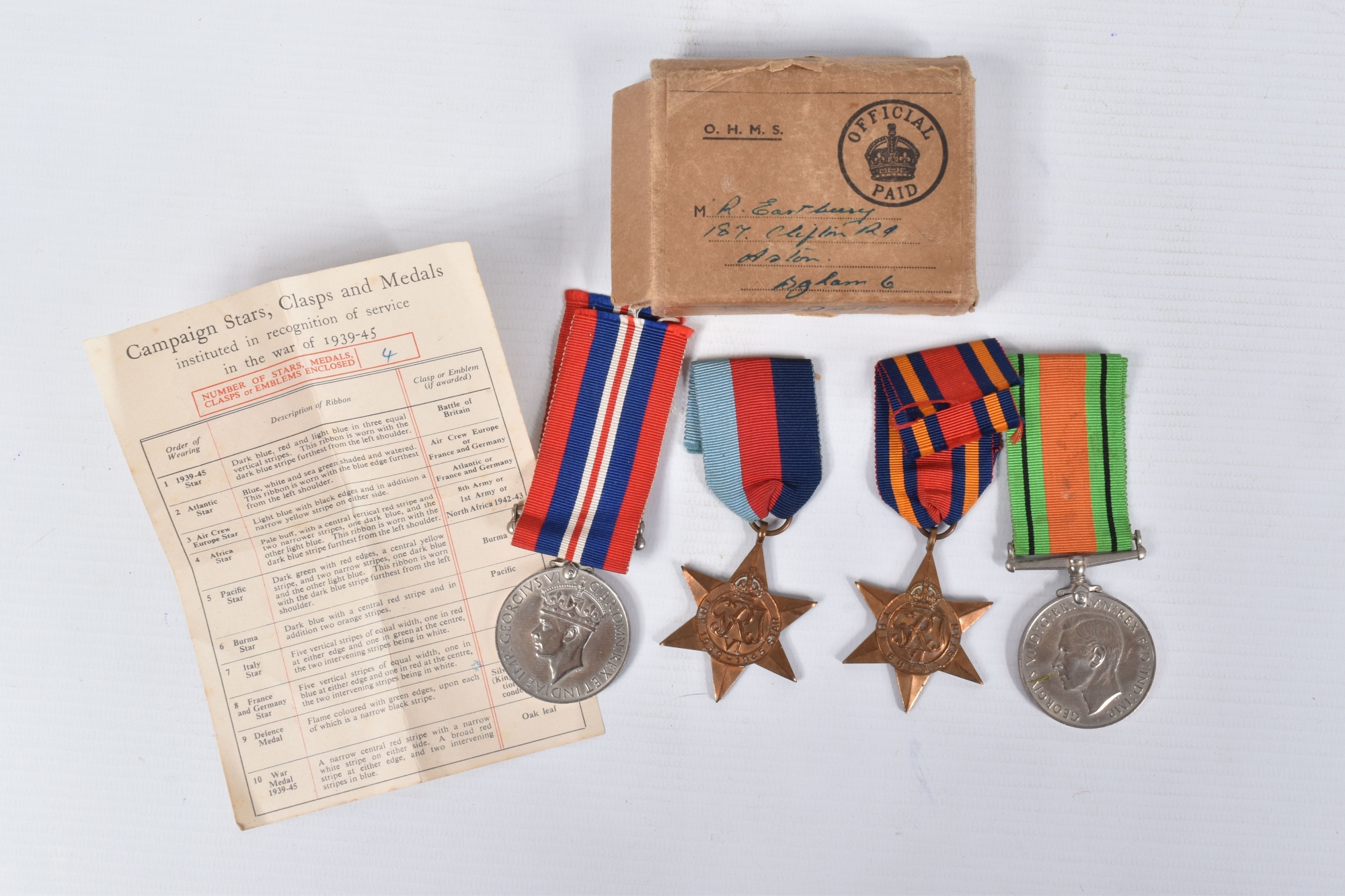 Lot 24: Eastbury's medals including the Chindits WW2 Burma Star.