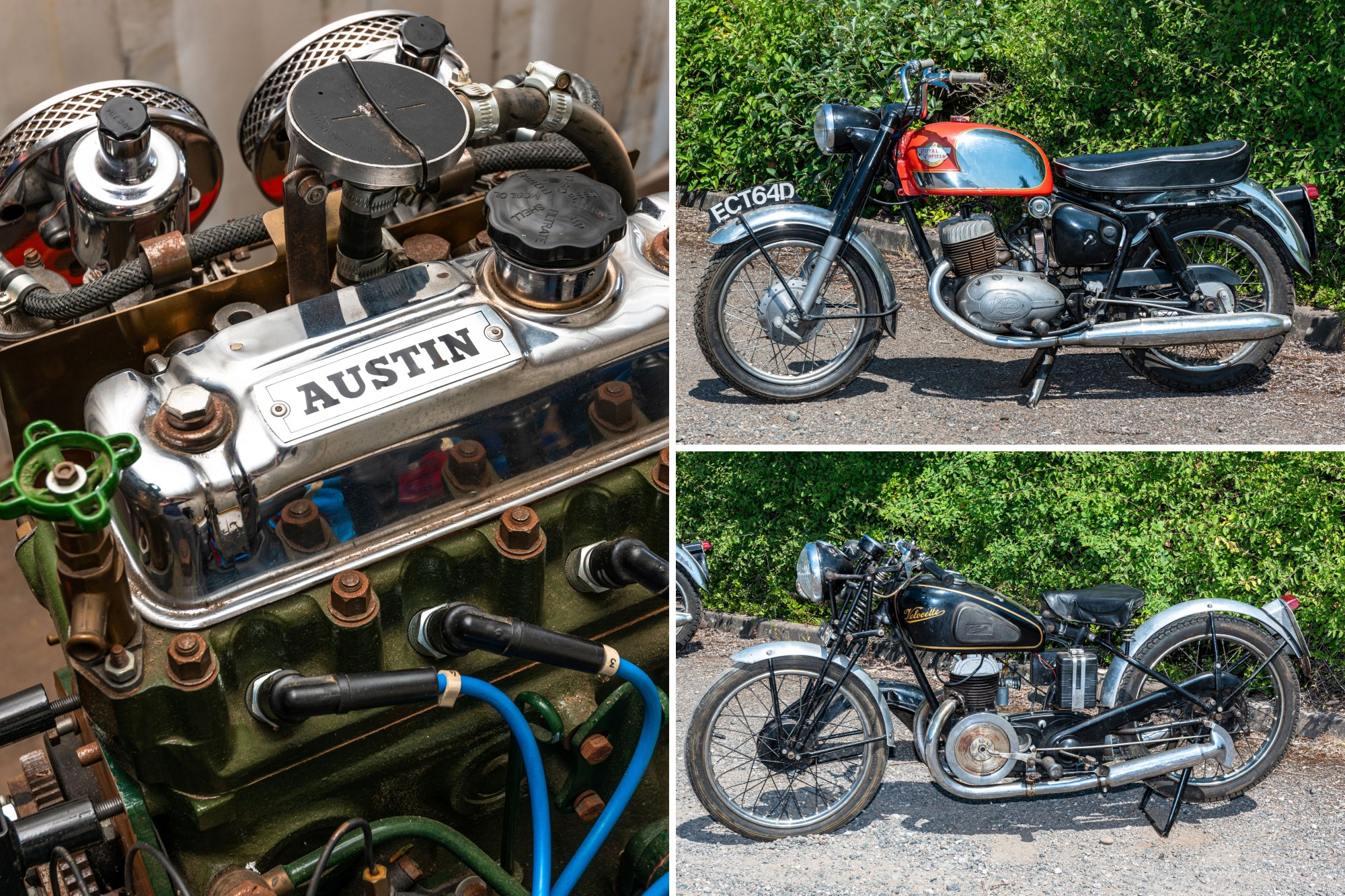 Austin-Healey engine Royal Enfield Velocette bikes web collage.jpg