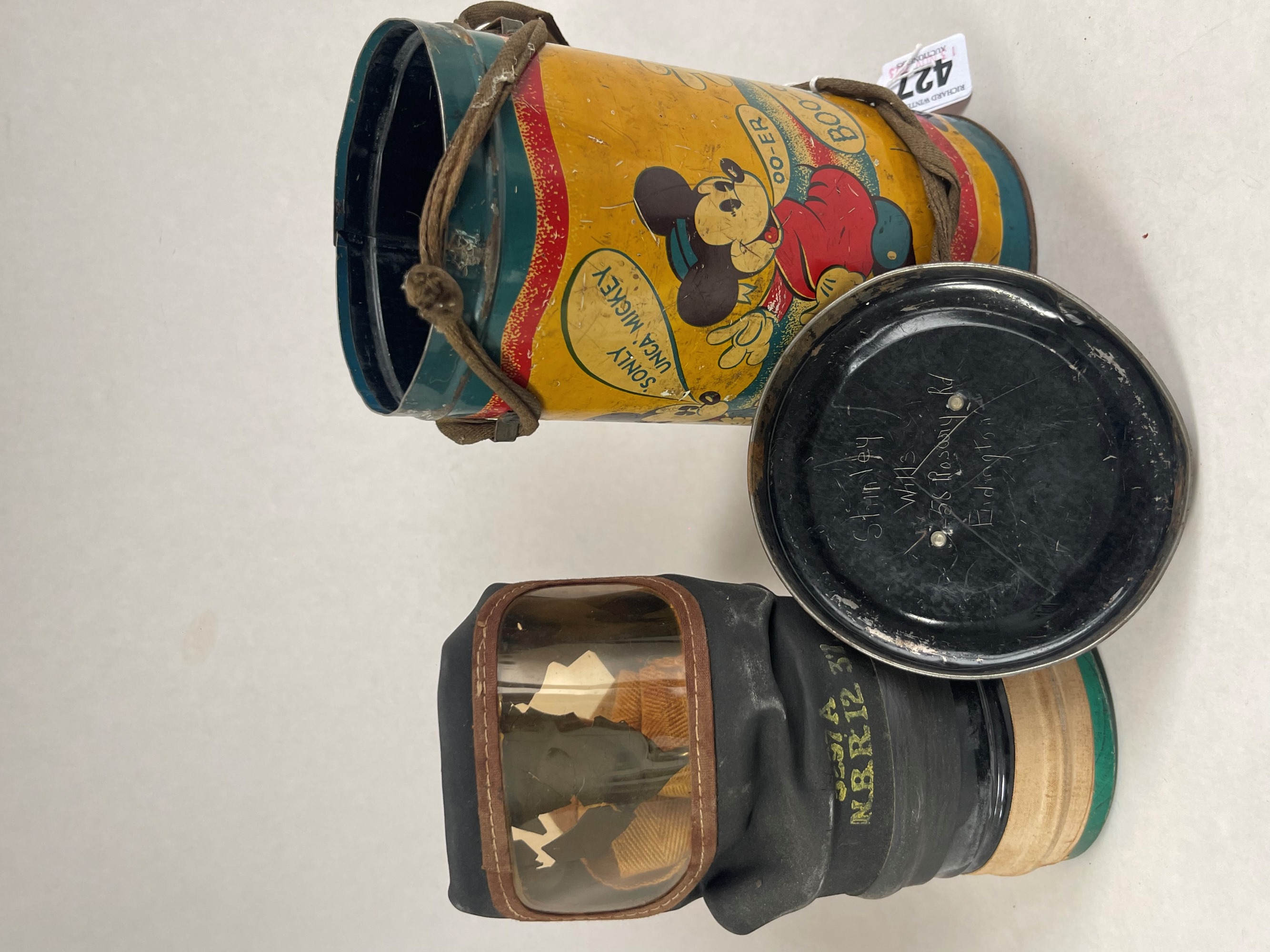 Mickey Mouse Tinplate Lithographed Case With Gas Mask Sold £750