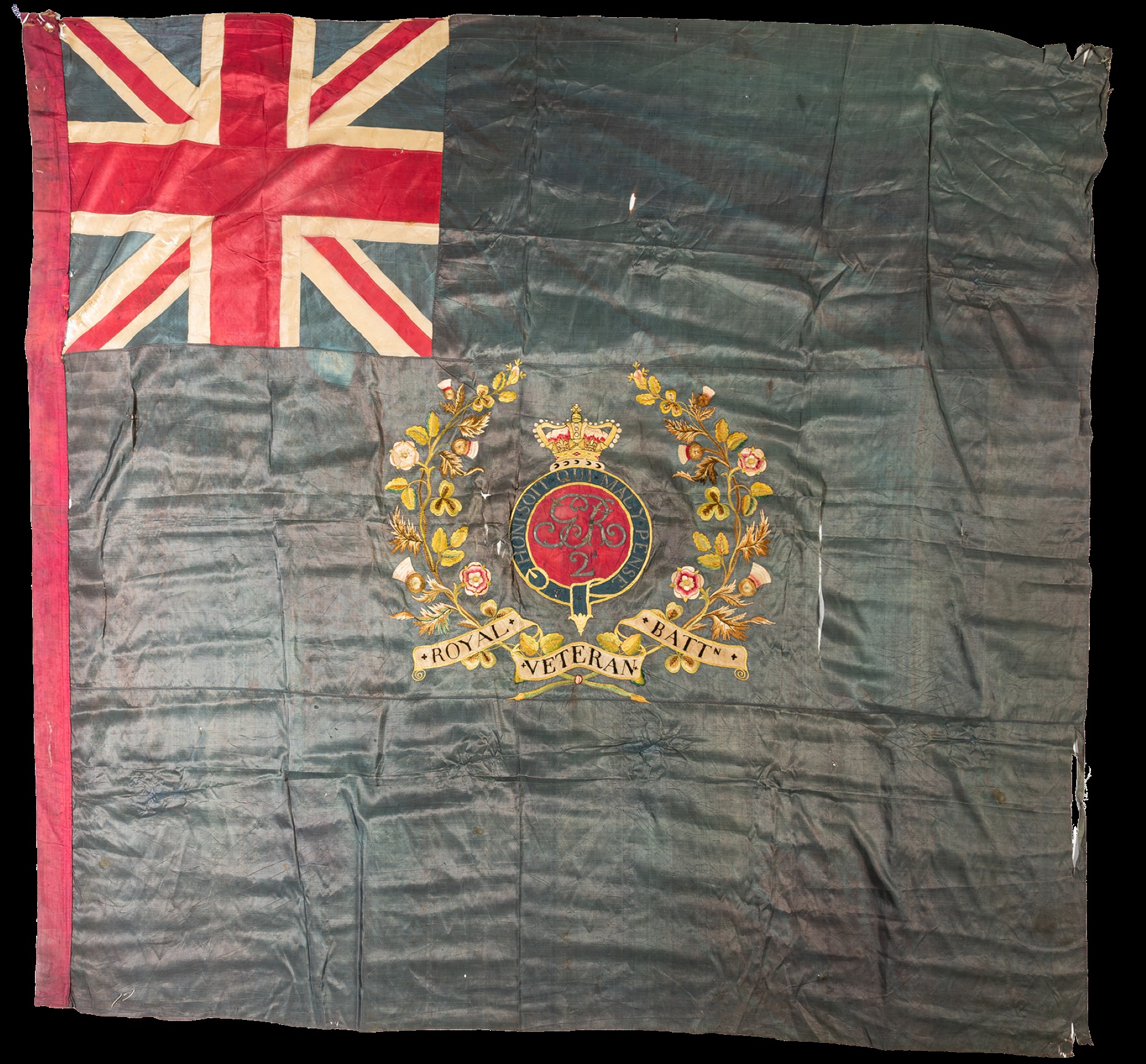 Napoleonic era Georgian hand-embroidered silk flag for 2nd Royal Veterans Battalion DB1.jpg
