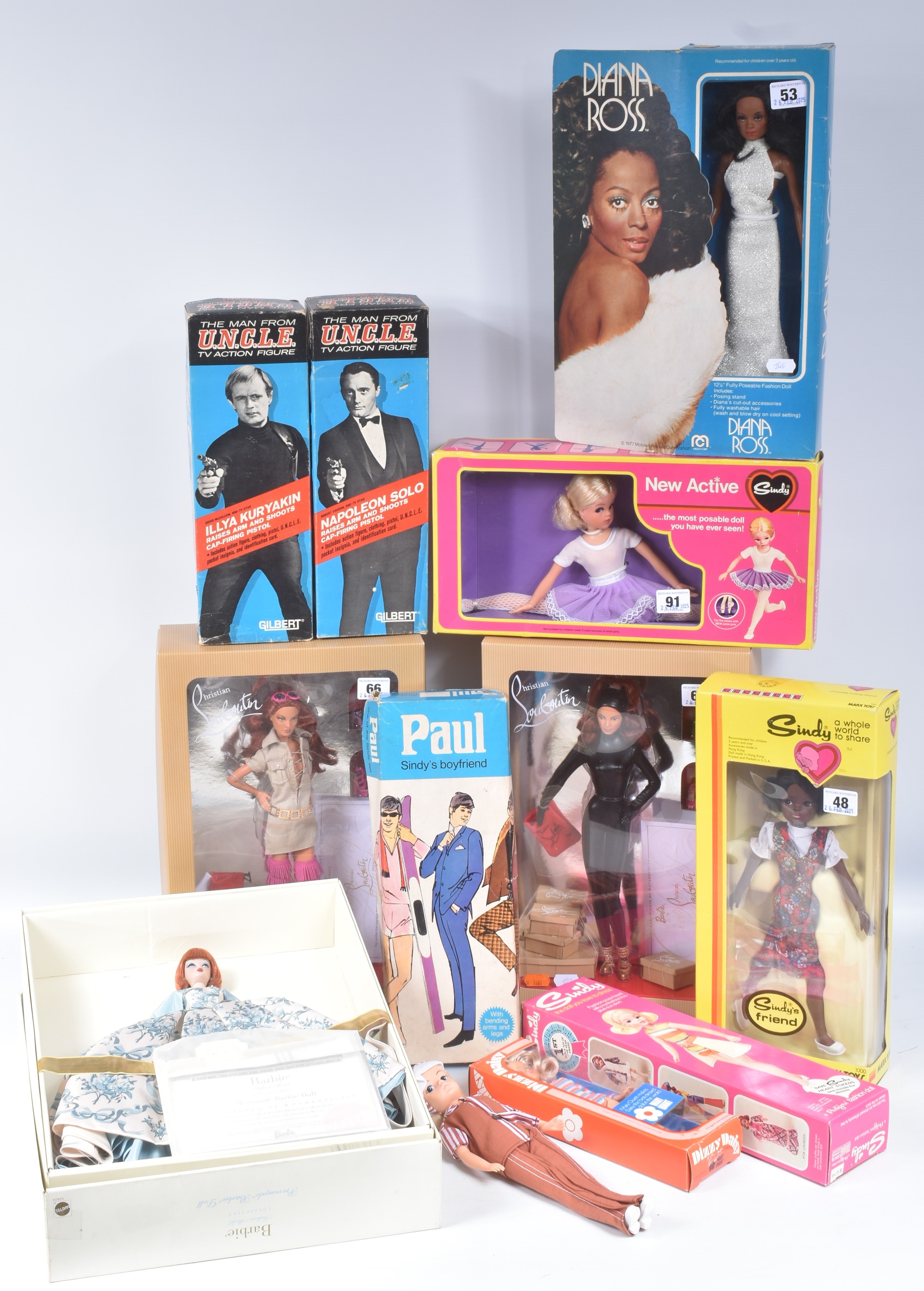 The collection includes 1960s Sindy, Christian Louboutin Barbies, a Dizzy Daisy Mary Quant, a Diana Ross doll and The Man From U.N.C.L.E. figures of Napoleon Solo and Illya Kuryakin.