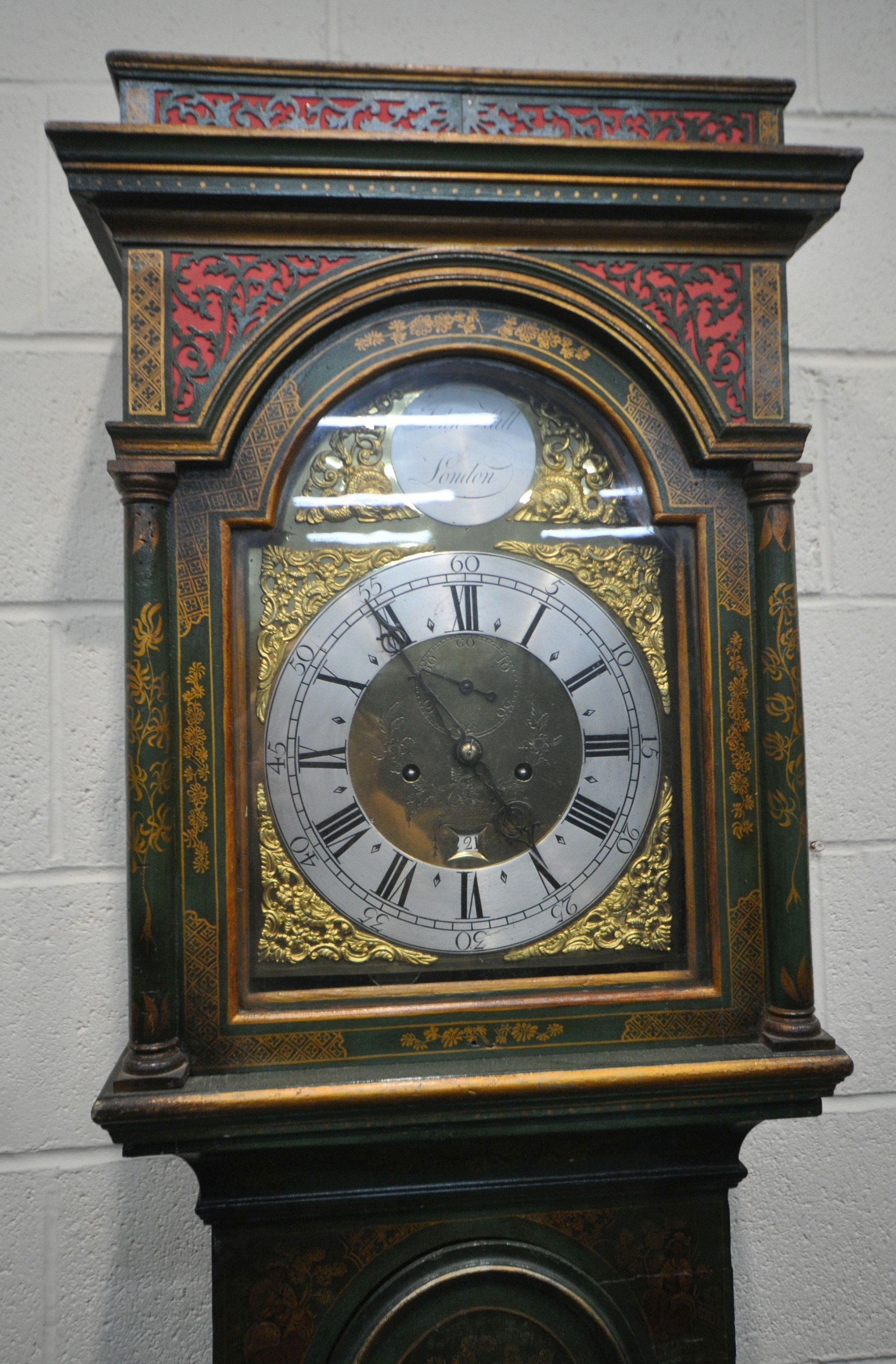 George III Green Japanned Eight Day Longcase Clock By John Hall Sold £560