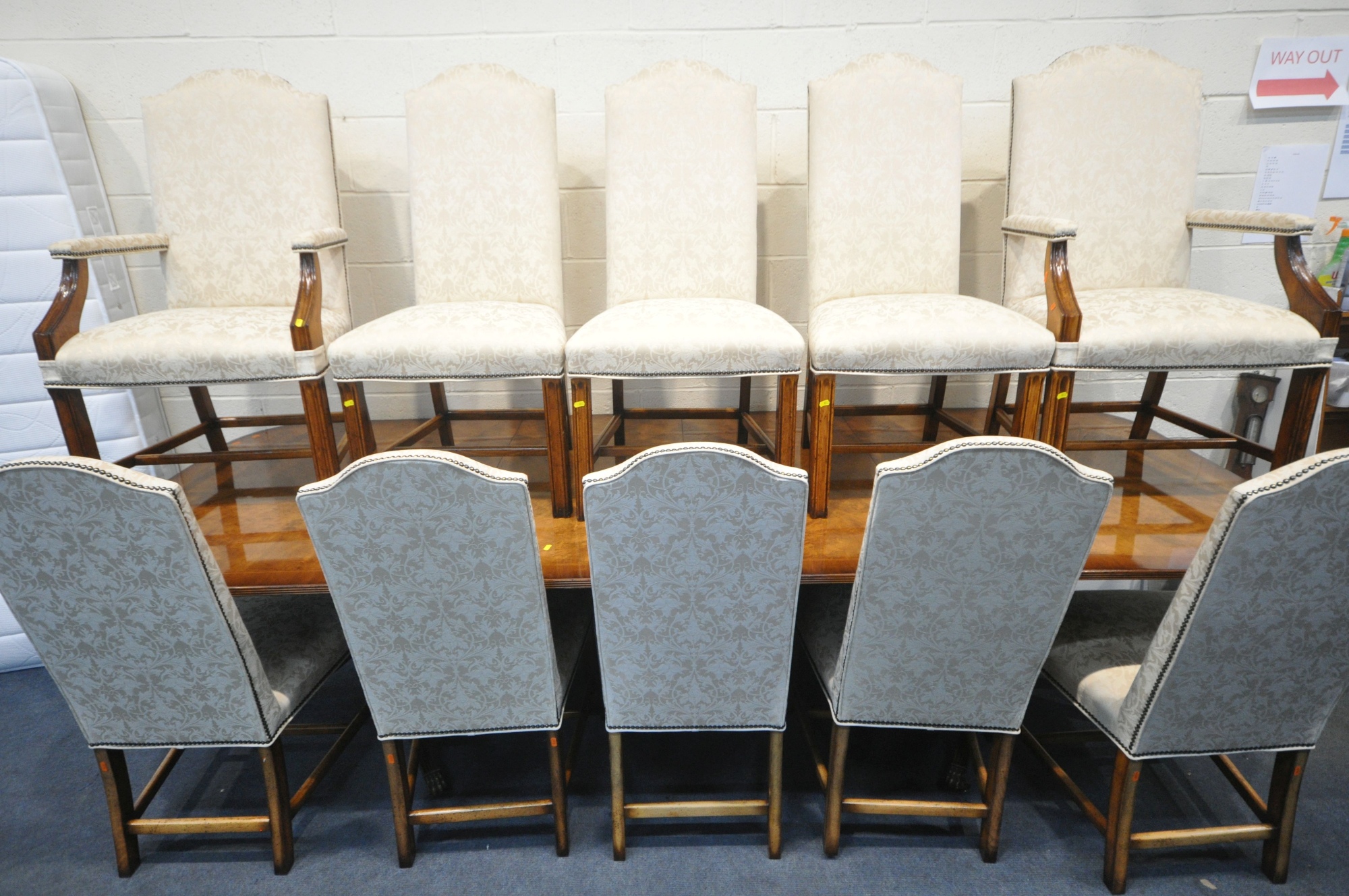 Reproduction Burr Walnut Extending Dining Table And 10 Chairs Sold £900