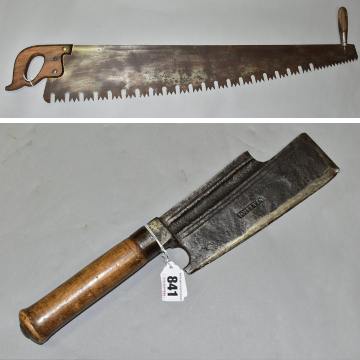 Top: A vintage cross-cut saw. Bottom: A 19th century French cooper's cochoir with a 7½ ins edge.