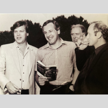 Craig Thomas on the set of Firefox with actors Warren Clarke and Kenneth Colley. Photo courtesy of the Estate of Jill Thomas