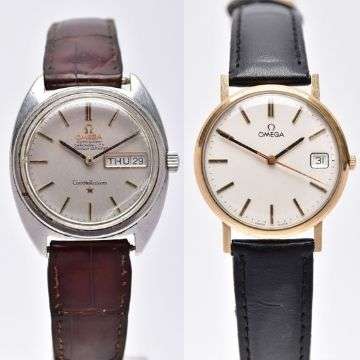 Left: Lot 143, an Omega Constellation, and Lot 145, a 9ct gold Omega.