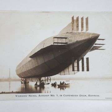 The Vickers' Naval Airship Number One in Cavendish Dock at the Port of Barrow in September 1911. Nicknamed ‘Mayfly’, in that ‘it may fly one day’, the craft never did.