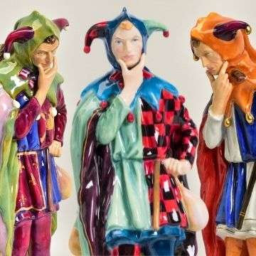 Three 44cm tall Royal Doulton Prestige models of Jack Point, Charles Noke’s classic jester figure.