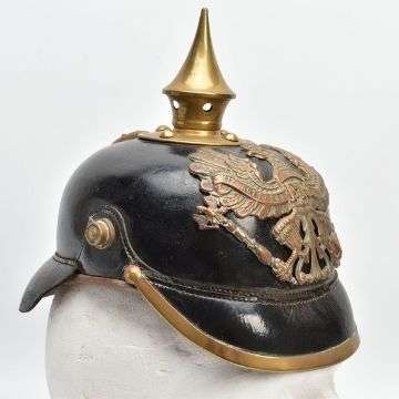 This Imperial German Pickelhaube helmet features in the military section.