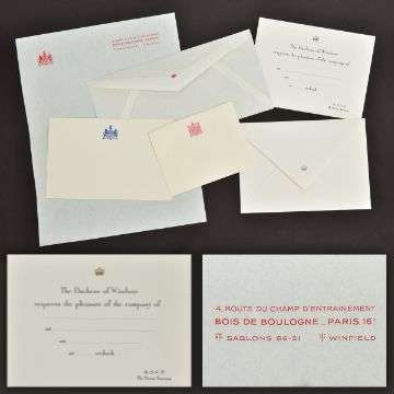 Lot 138: A small parcel of unused stationery featuring the Duke and Duchess of Windsor’s coat of arms and Paris address.