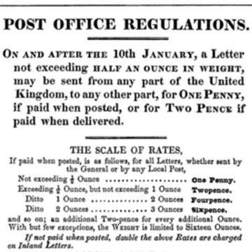 An excerpt from the Royal Mail Post Office Regulations dated January 7 1840.