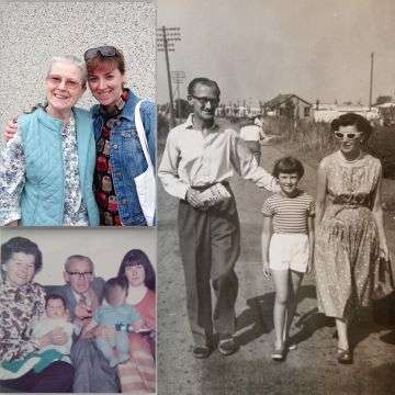 Main photo: Bridget’s nanna Fay Florio, grandad John Florio with their daughter Patricia. Top, Bridget Gray née Kyle with mum Patricia (Paddy) Kyle, née Florio, at Patricia’s house in Ellon, Aberdeenshire; and Fay and John Florio with daughter Patricia Kyle and baby Bridget. (Pictures courtesy Bridget Gray)