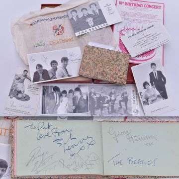 Paul, George and Ringo wrote in pencil, with John inscribing in blue ink ‘To Pat love from John Lennon xxx’. The collection also includes other music memorabilia plus a Stanley Matthews postcard promoting CWS football boots at the Co-op and a piece of commemorative embroidery marking Nottingham Co-operative’s 1863-1963 centenary.