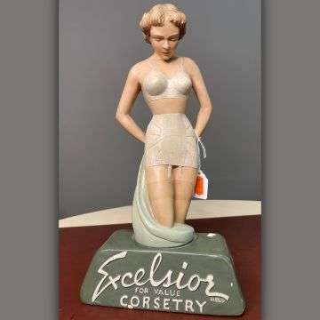 A 34.5cm tall shop counter advertising display sculpture for Excelsior, circa 1950. On Sue French’s first day at Ashbourne, the first thing she noticed was this model on the counter in reception.