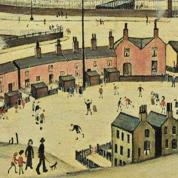 The pictures features Lowry's distinctive 'matchstick' figures.