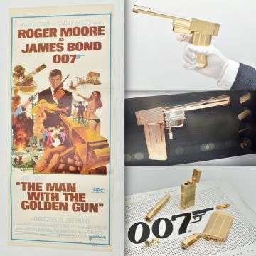 An Australian day bill movie poster for The Man With The Golden Gun starring Roger Moore, Christopher Lee and Britt Ekland. From Tony Swift’s collection, the poster is Lot 8 in the October 23 auction, estimated at £50 to £80. Top: Scaramanga famously only needed one shot. Middle: A page from the replica’s paperwork explaining the different sections and how it breaks down into separate components.