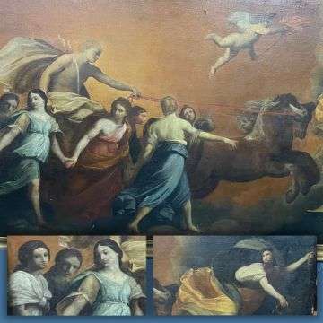 Details from the 262cm-wide 18th century copy of Guido Reni’s fresco Aurora.