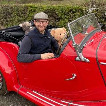 Tom Winterton in 1954 MG TF 1500 with teddies - video shot.