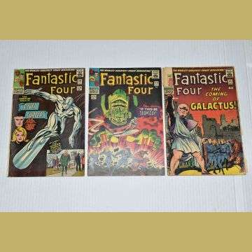 Fantastic Four issues #48, #49 and #50, featuring the first appearances of Silver Surfer and Galactus, sold at £580.