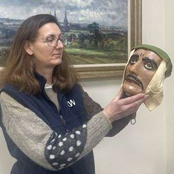 Betty would wear the mask based on Joe Keppel's stage appearance on the back of her head for a suitably eccentric finale to the Dance Of The Seven Veils. Senior valuer Sarah Williams is pictured with the mask.