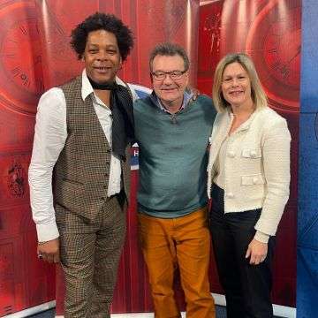 Auctioneer Richard Winterton with Bargain Hunt experts Danny Sebastian and Kate Bliss.