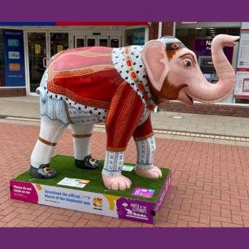 Henry VIII elephant St Giles Hospice March of the Elephants sculpture trail 2024.